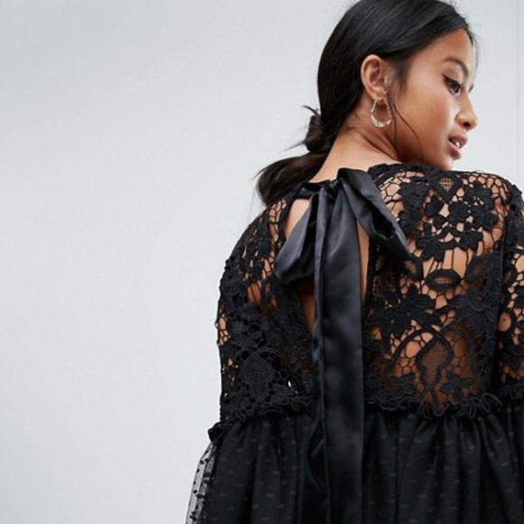 ASOS mesh party dress with fluted sleeves 🎉BLACK - Picture 2 of 3